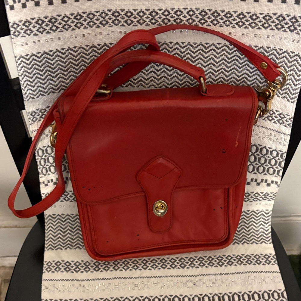 Red Leather Crossbody Satchel - Classic Women's Bag